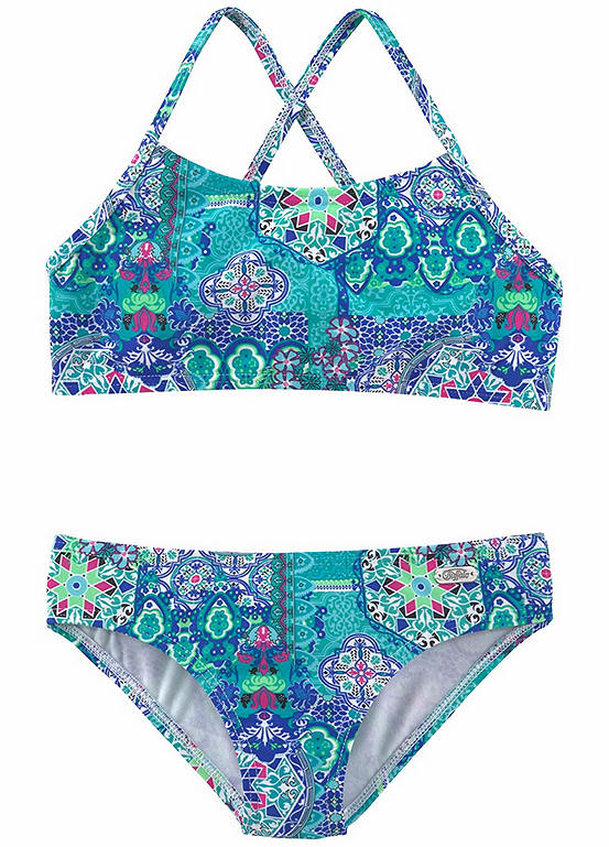 Turquoise Printed Girls Bustier Bikini By Buffalo Swimwear