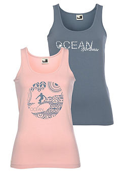 Black & Turquoise Pack of 2 Vest Tops by OCEAN Sportswear