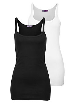 Black & White Pack of 2 Ribbed Long Vest Tops by AJC