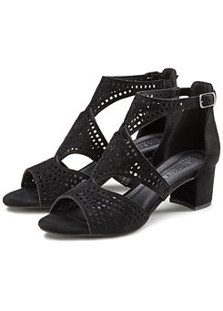 Black Block Heel Cut-Out Sandals by LASCANA