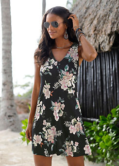 Black Floral Beach Dress by LASCANA