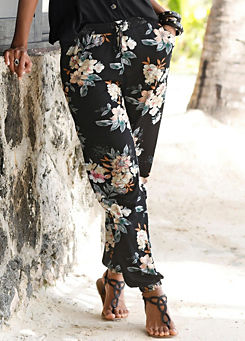 Black Floral Beach Trousers by LASCANA