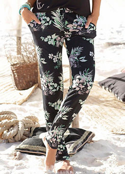Black Floral Print Beach Pants by LASCANA