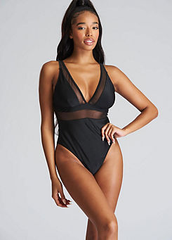 Black Mesh Plunge Swimsuit by South Beach