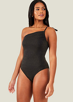 Black One Shoulder Shimmer Swimsuit by Accessorize