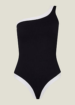 Black One-Shoulder Textured Swimsuit by Accessorize