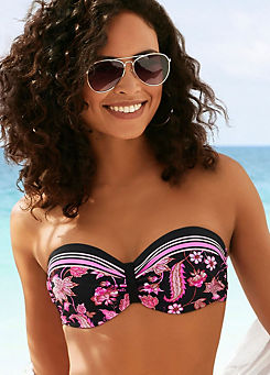 Black/Pink Underwired Bandeau Bikini Top by LASCANA