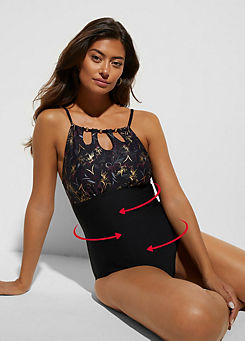 Black Print Cut-Out Shaper Swimsuit by bonprix