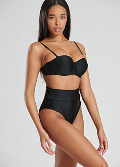 Black Shiny Moulded Cup Bikini Top & Folded High Waist Bikini Brief Set by South Beach