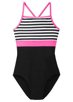 Black Stripe Girls Swimsuit by bpc bonprix collection