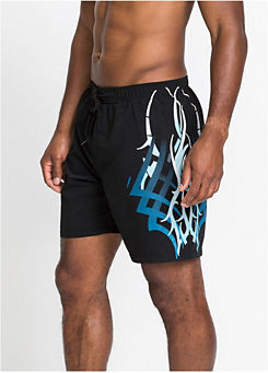 Black Tribal Print Swim Shorts