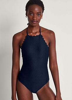 Black Una Scallop Swimsuit by Monsoon