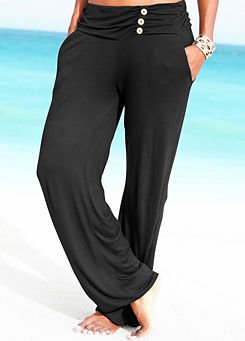 Black Wide Leg Beach Trousers by Lascana