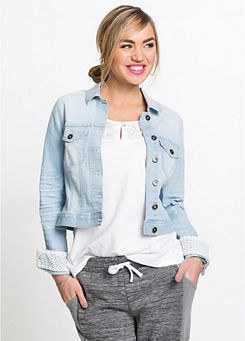 Blue Bleached Cropped Denim Jacket by RAINBOW