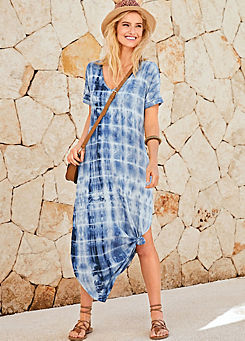 Blue Stripe Watercolour Print Summer Maxi Dress by BODYFLIRT boutique