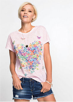 Butterfly Heart Print T-Shirt by RAINBOW