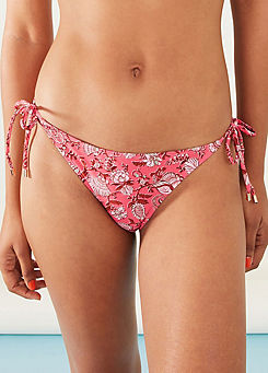 Coral Shell Print Tie Side Bikini Bottoms by Accessorize