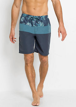 Dark Blue Palm Print Swim Shorts by bonprix