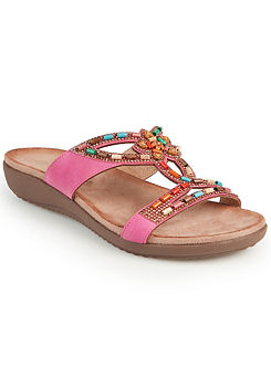 Exclusive Cerise Pink Beaded Mule Sandals by Lunar