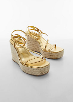 Ficus Gold Metallic Strappy Wedge Sandals by Mango