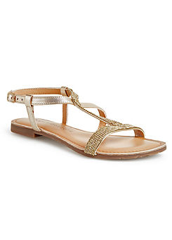 Gold Diamante Leather Sandals by Kaleidoscope