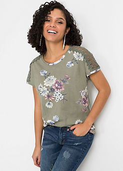 Lace Trim Floral Print T-Shirt