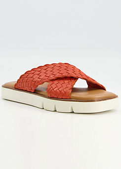 Lexey Orange Leather Woven Cross Strap Sandals by Dune London