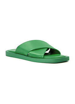 Licorice Green Leather Slides by Dune London