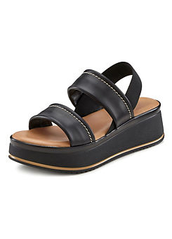 Low Wedge Leather Sandals by LASCANA