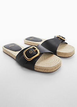 Nani Black Esparto Leather Buckle Sandals by Mango
