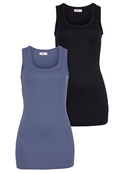 Navy & Black Pack of 2 Long Length Vest Tops by AJC