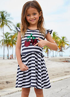 Navy Stripe Kids Reversible Sequin Cherry Stripe Jersey Dress by Arizona