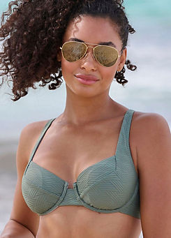Olive ’Loretta’ Textured Pattern Underwired Bikini Top by Sunseeker