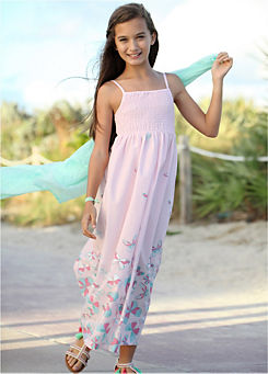 Pale Pink Girls Butterfly Print Maxi Dress by bpc bonprix collection