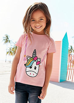 Pale Pink Kids Unicorn Motif T-Shirt by Arizona