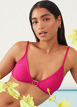 Pink Crinkle Plunge Bikini Top with Recycled Polyester by Accessorize