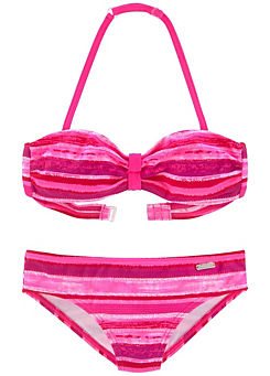Pink Stripe Kids Bandeau Bikini Set by Buffalo