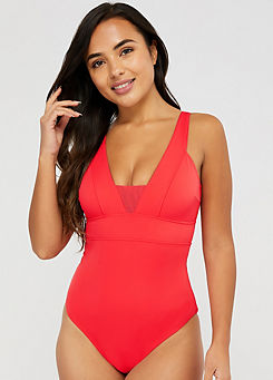 Red Lexi Mesh Insert Slimming Swimsuit by Accessorize