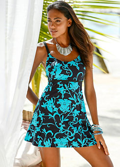 Turquoise Floral Printed Shaper Swim Dress by bpc selection