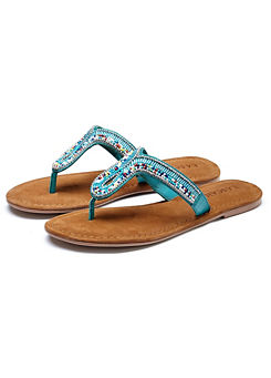 Turquoise Leather Toe-Post Sandals by LASCANA