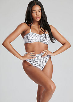 White/Black Polka Dot Ruched Bikini Top & High Waist Bikini Brief Set by South Beach