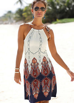 White Print Sleeveless Dress by beachtime