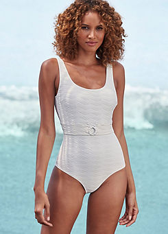 White ’Loretta’ Swimsuit with Decorative Belt by Sunseeker