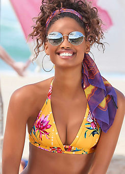 Yellow Print Modern Triangle Bikini Top by Sunseeker