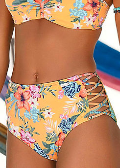 Yellow Print ’Maui’ High Waist Bikini Briefs by Bench