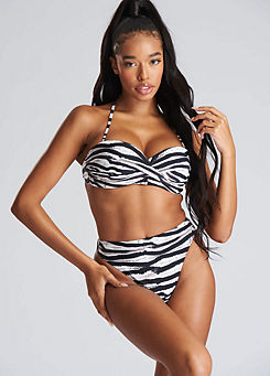 Zebra Print Recycled Twist Padded with Removable Straps and High Waist Briefs by South Beach