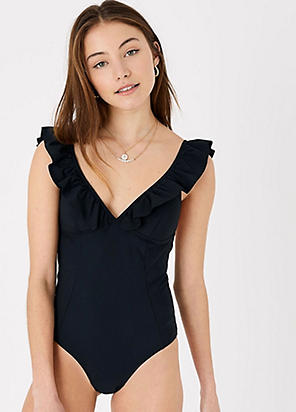 Black Ruffle Detail Swimsuit by Jette