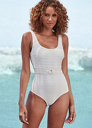 One-Shoulder Buckle Detail Textured Swimsuit by Monsoon