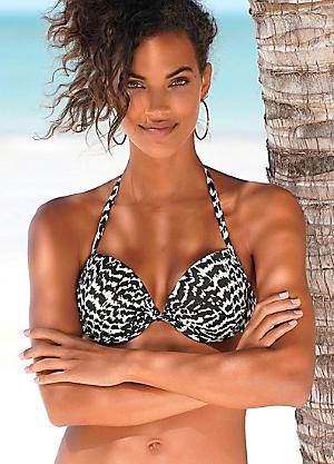 Black Leopard Push-Up Bikini Top by LASCANA