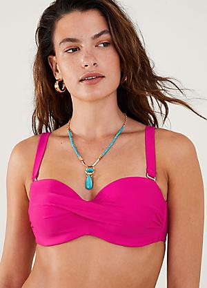 PINK Strappy Front T-Back Bikini Top XS Push Up Cup Sizes AA-B Caged Front